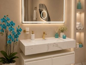 روشویی سرامیکی بهمراه کابین دو کشو