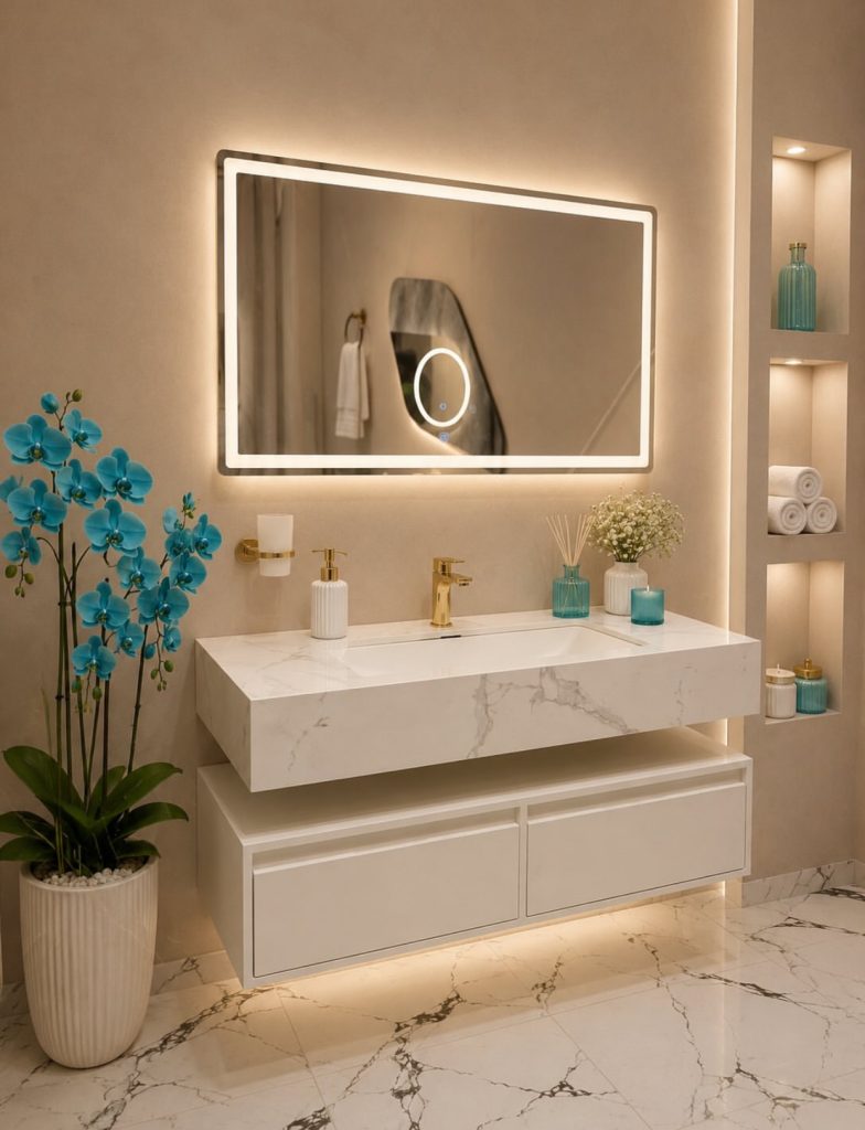روشویی سرامیکی بهمراه کابین دو کشو