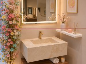 روشویی مدرن با شلف طرح چوب